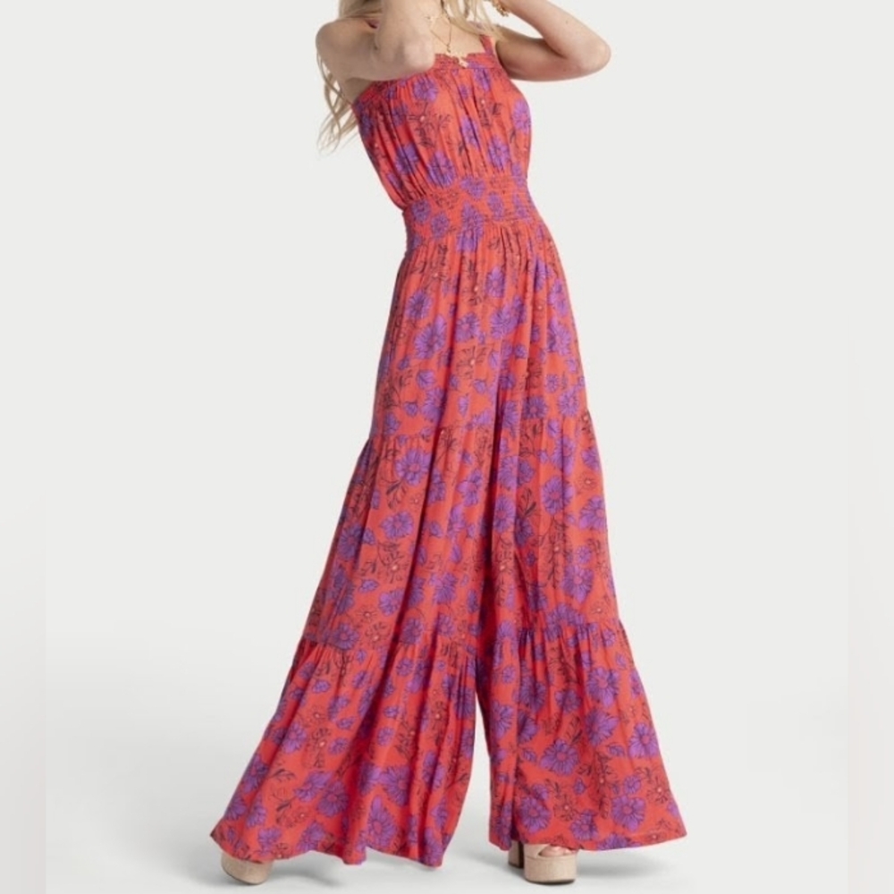 Jessica Simpson Red and Purple Floral Jumpsuit